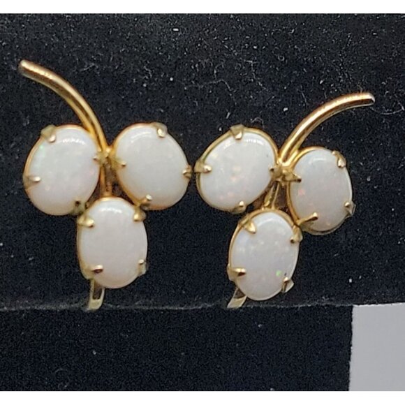 Sorrento 12kGF Faux Opal Cluster Clipped On Earrings Yellow Gold Filled Vintage - Picture 4 of 13